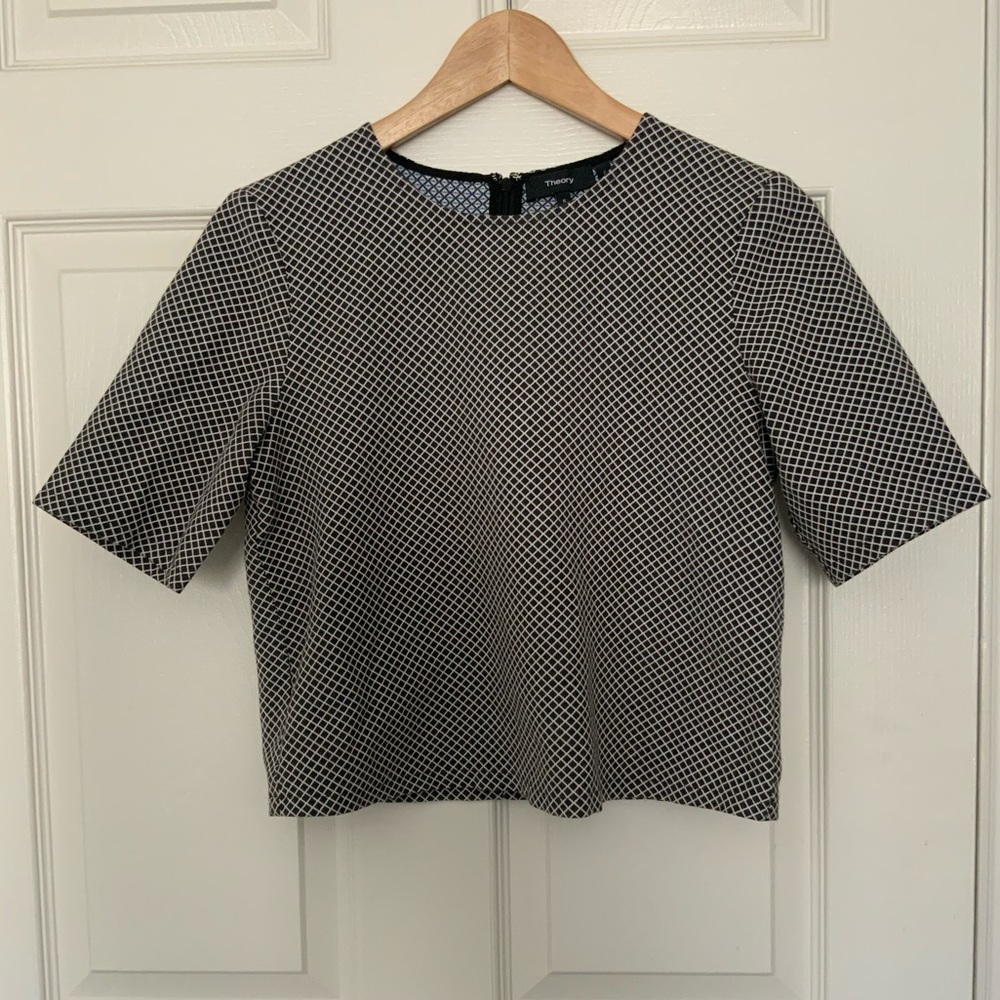 Theory Hesha Black White Diamond Jacquard Cropped Top Size S